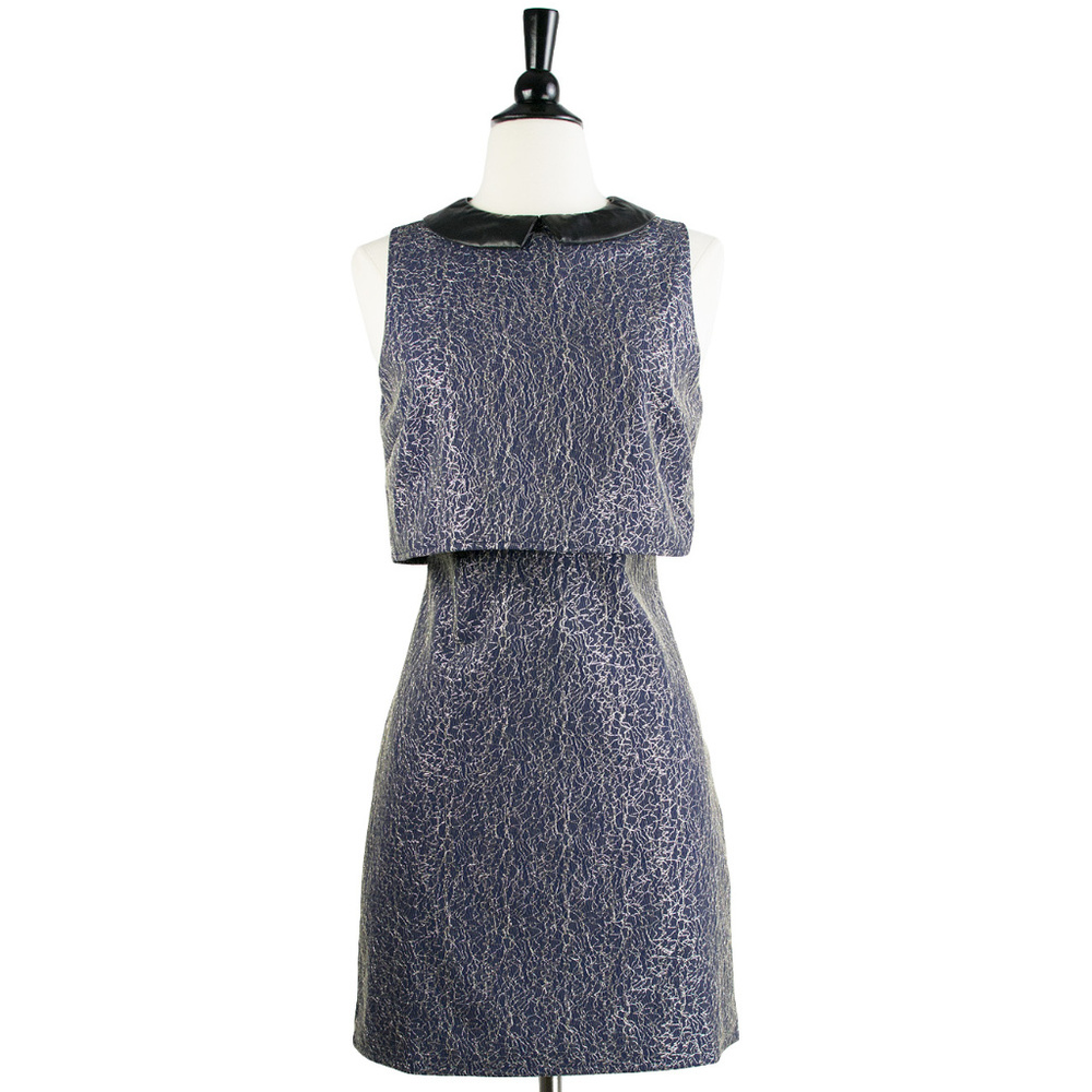 SUGARHILL |  Sleeveless Metallic Tiered Sheath Mini Dress Leather Collar Retro